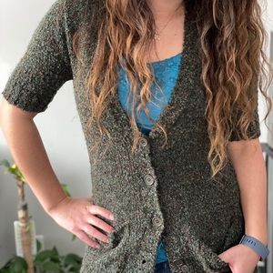 Urban Outfitters Knit Short Sleeve Green Cardigan
